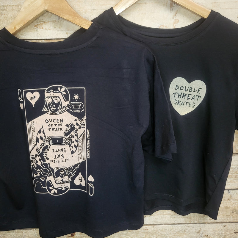 Queen of Skates Cropped Washed Black T-Shirt
