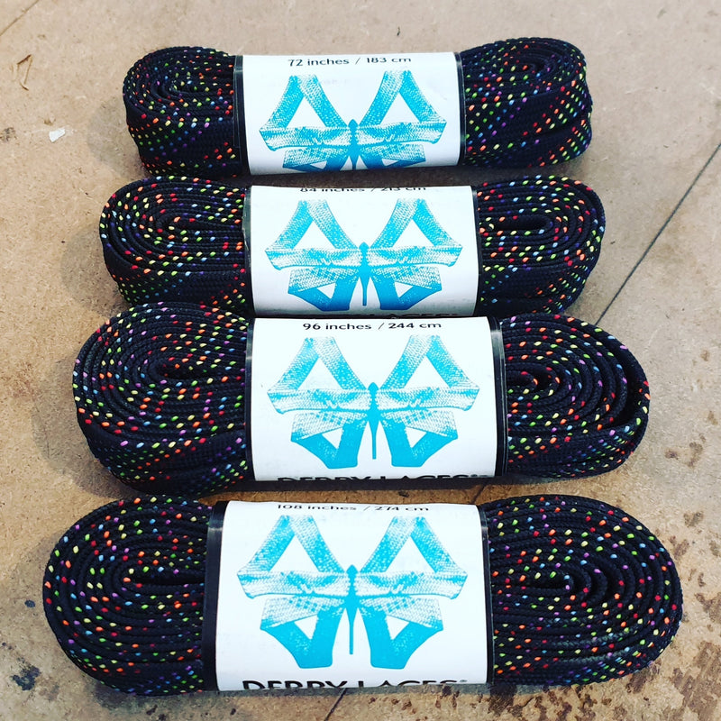 Black with Rainbow Flecks Derby Laces skate laces 