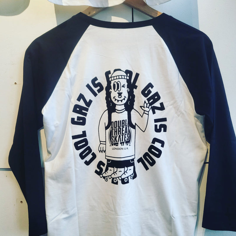 'Gaz is Cool' rollerskate merch baseball tee with black print