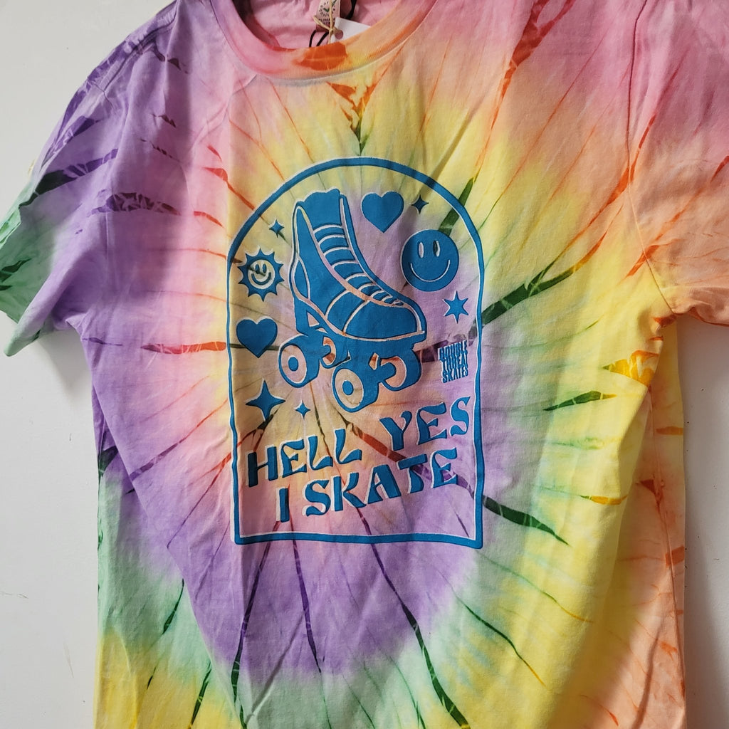 IN STOCK: Hell Yes Tie Dye T-Shirt (All Gender Fit) - Double Threat Skates
