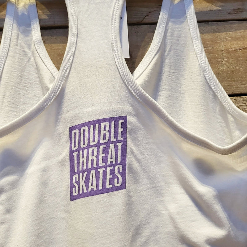 IN STOCK: Jammers Love Space Racerback Tanks - White with Lilac Print - Double Threat Skates